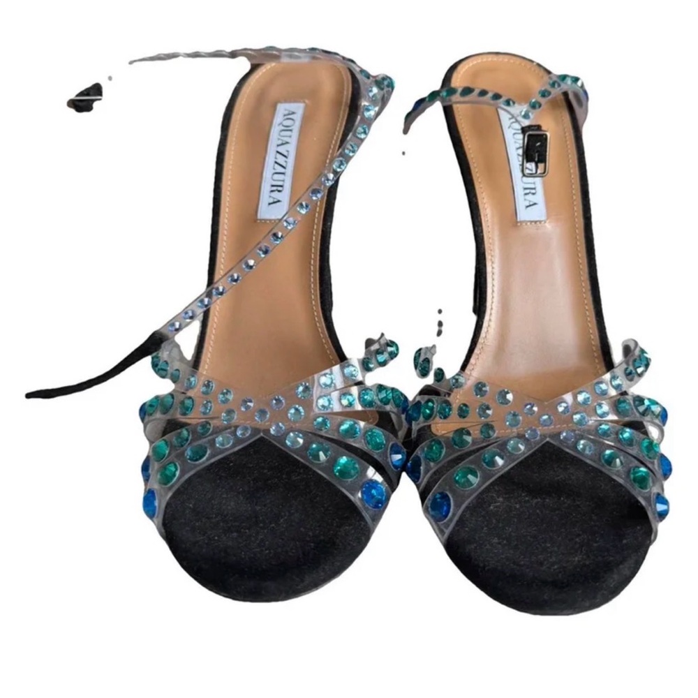 Aquazzura Black Sandals with Blue and Green Embellishments